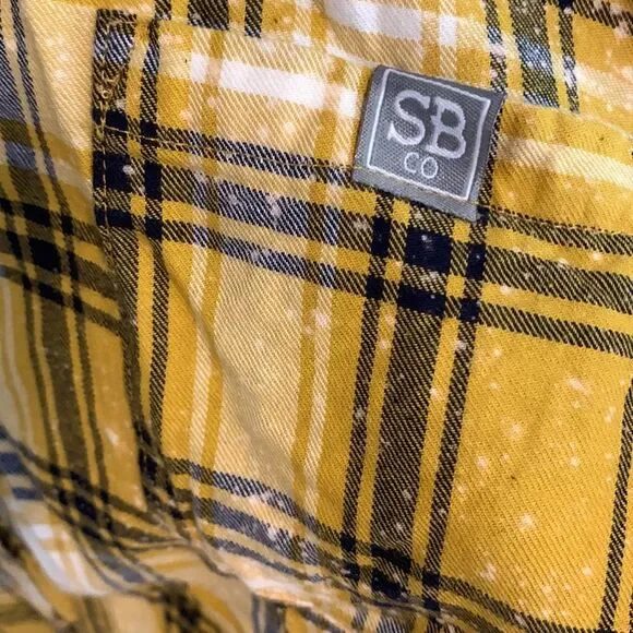 Southern Bliss Yellow Plaid Bleached Dip-Dye Flannel XXXL - Picture 3 of 5
